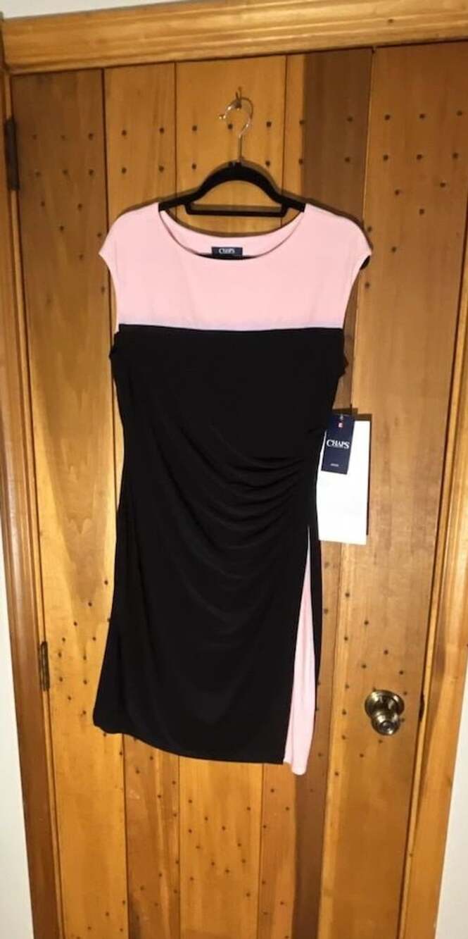 Chaps Colorblock Sheath Dress Size LG Black Pink Cap Sleeve New